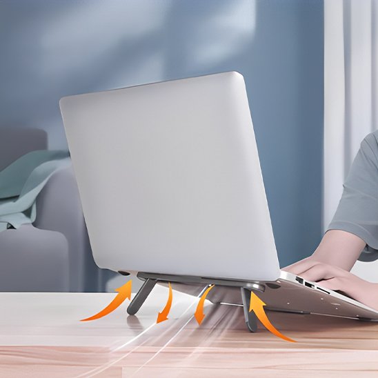 Ordinateur sur support pliable avec ventilation et position de travail confortable