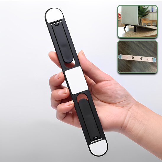 Main tenant un support ordinateur portable pliable noir et léger