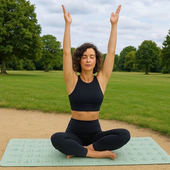 tapis de yoga epais vert confort posture bras leves