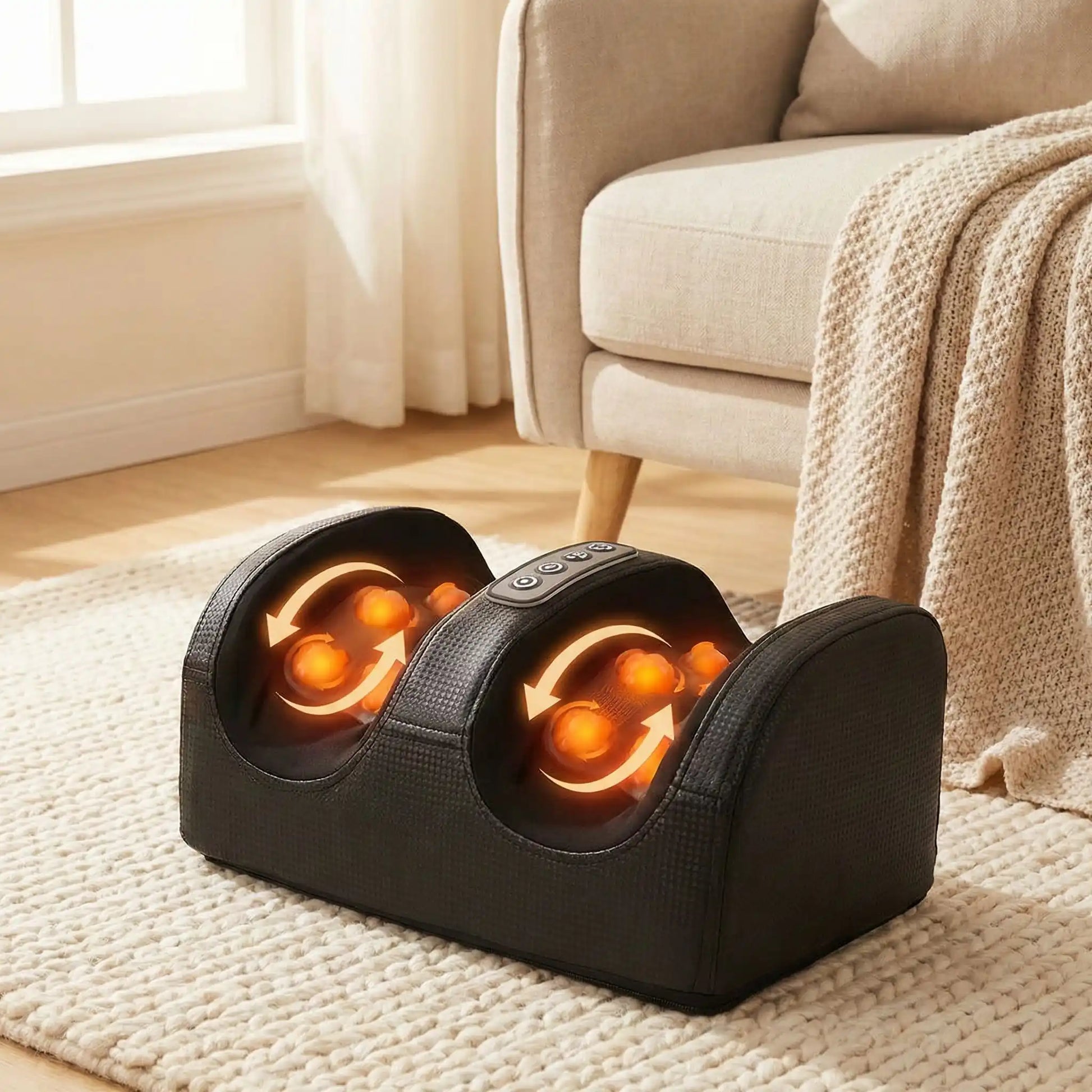 Appareil massage des pieds avec billes rotatives chauffantes pour soulager les tensions plantaires