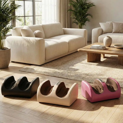 appareil massage des pieds électrique noir beige rose dans chambre moderne