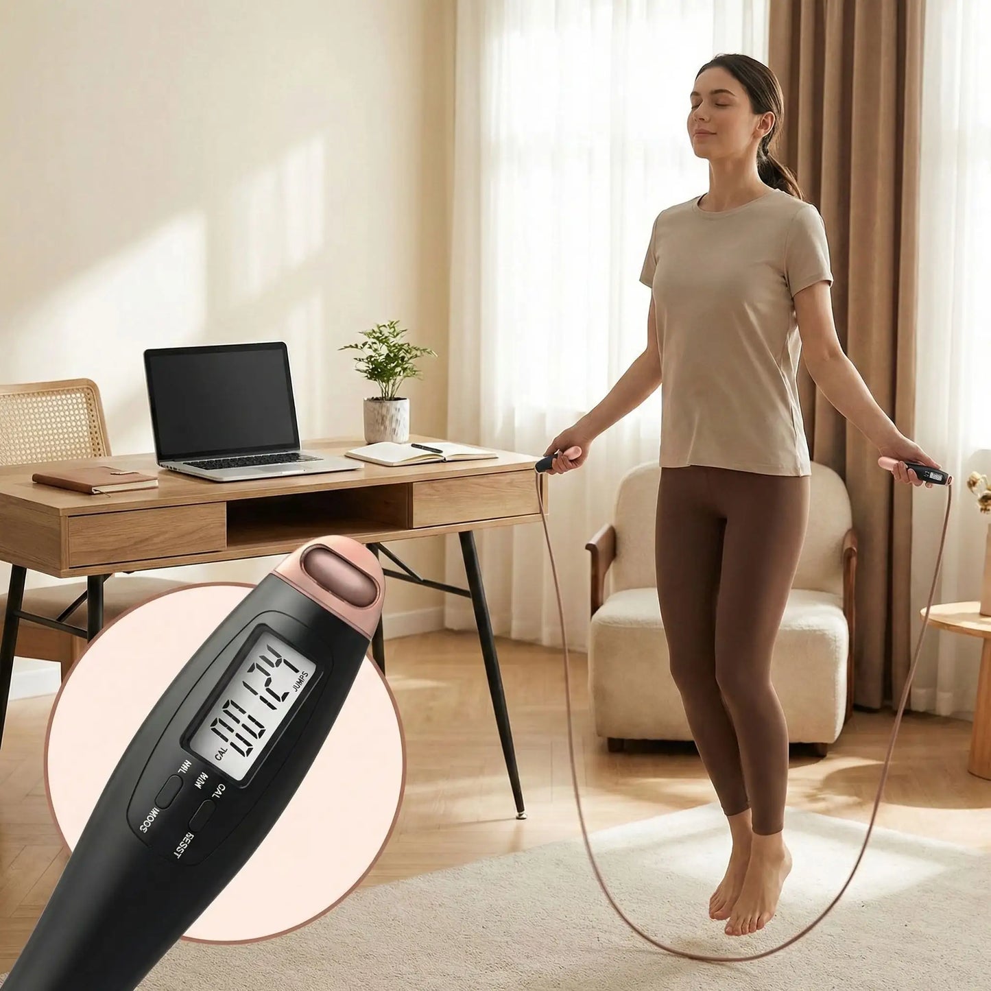 corde à sauter digitale ajustable utilisée à la maison pour entraînement cardio