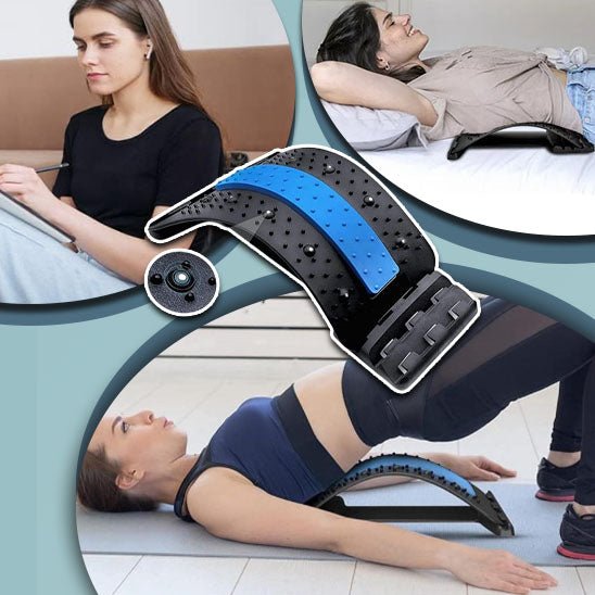 Femme utilisant un correcteur de posture pour étirer le dos et améliorer la souplesse musculaire.
