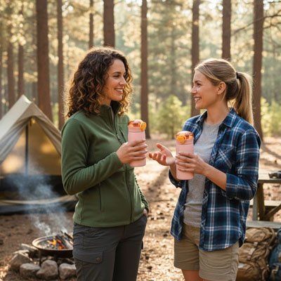 gourde isotherme inox anti fuite utilisée lors d’une pause en forêt