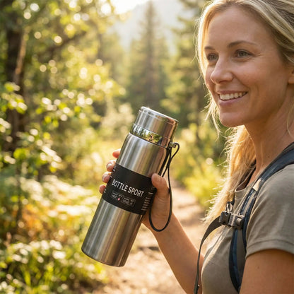 gourde isotherme robuste argentee  1 litre pour randonnée et sport