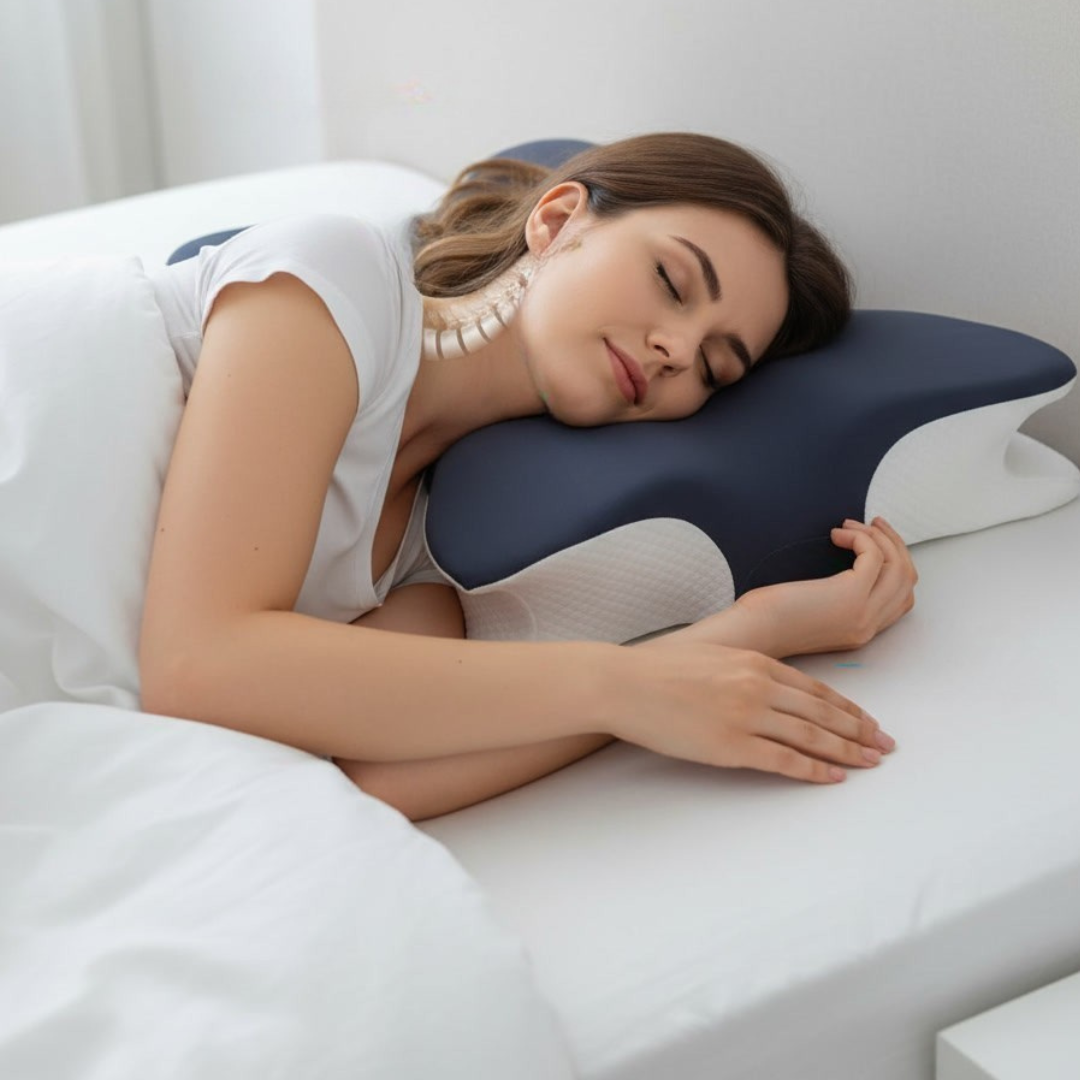 oreiller papillon ergonomique adapte a toutes les positions de sommeil dos cote avec soutien cervical optimal