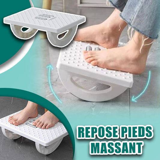Repose-pieds massant blanc avec surface antidérapante, idéal pour détendre les pieds et améliorer la circulation sanguine pendant le télétravail.