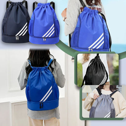 Grand sac de sport à cordon avec poche inférieure zippée, plusieurs coloris disponibles pour homme et femme, parfait pour la salle de sport.