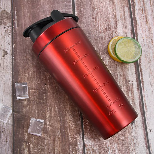 shaker protéine inox rouge 750 ml graduations oz ml