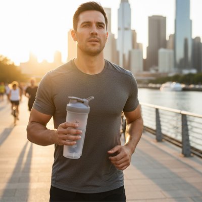 Shaker proteine étanche PowerMix™, sportif urbain en récupération