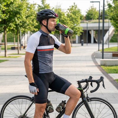 Shaker étanche de sport, boisson énergétique en extérieur pendant sortie vélo