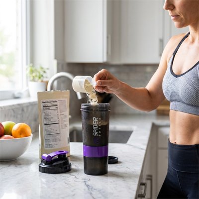 Shaker étanche ergonomique avec compartiment, préparation protéine sans grumeaux à la maison