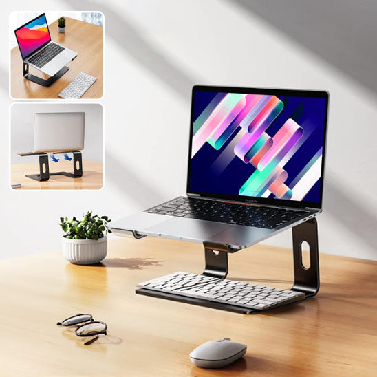 Support ergonomique pour ordinateur portable avec clavier en dessous, favorise une meilleure posture et une ventilation optimale du PC