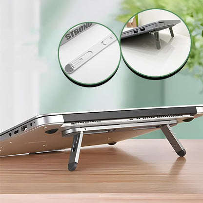 Support pliable fixé sous un ordinateur portable avec pieds ajustables