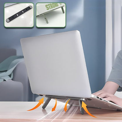 Support portable gris sous un ordinateur avec flèches indiquant la circulation d’air