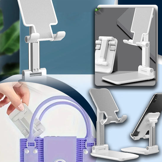 Support réglable pour téléphone et tablette, pliable et stable, conçu pour offrir un angle de vision optimal sur table ou bureau.