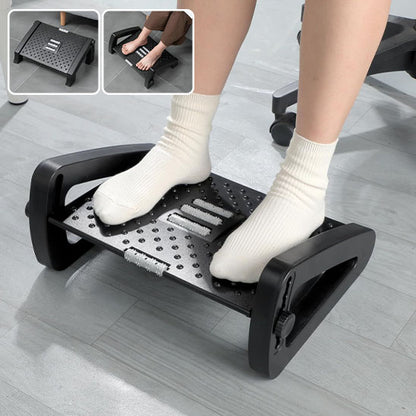 Gros plan sur la surface texturée à picots du repose-pied ergonomique stimulant la circulation sanguine.