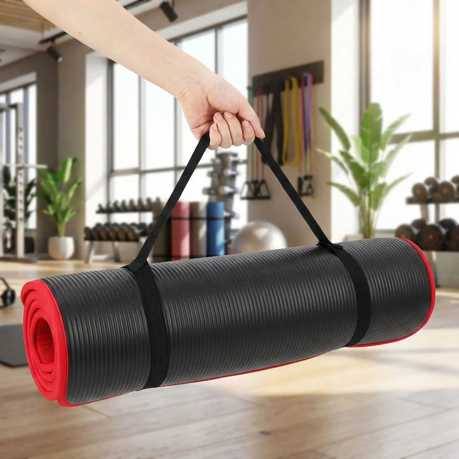 tapis noir epais avec sa sangle pour le transport