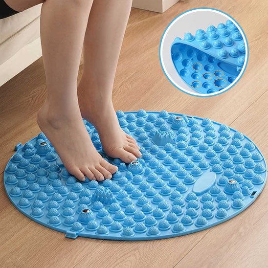Tapis de réflexologie plantaire bleu, parfait pour détendre les pieds fatigués et activer les points de pression pour un effet relaxant.