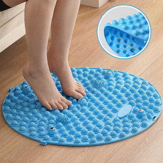 Tapis de réflexologie plantaire bleu, parfait pour détendre les pieds fatigués et activer les points de pression pour un effet relaxant.