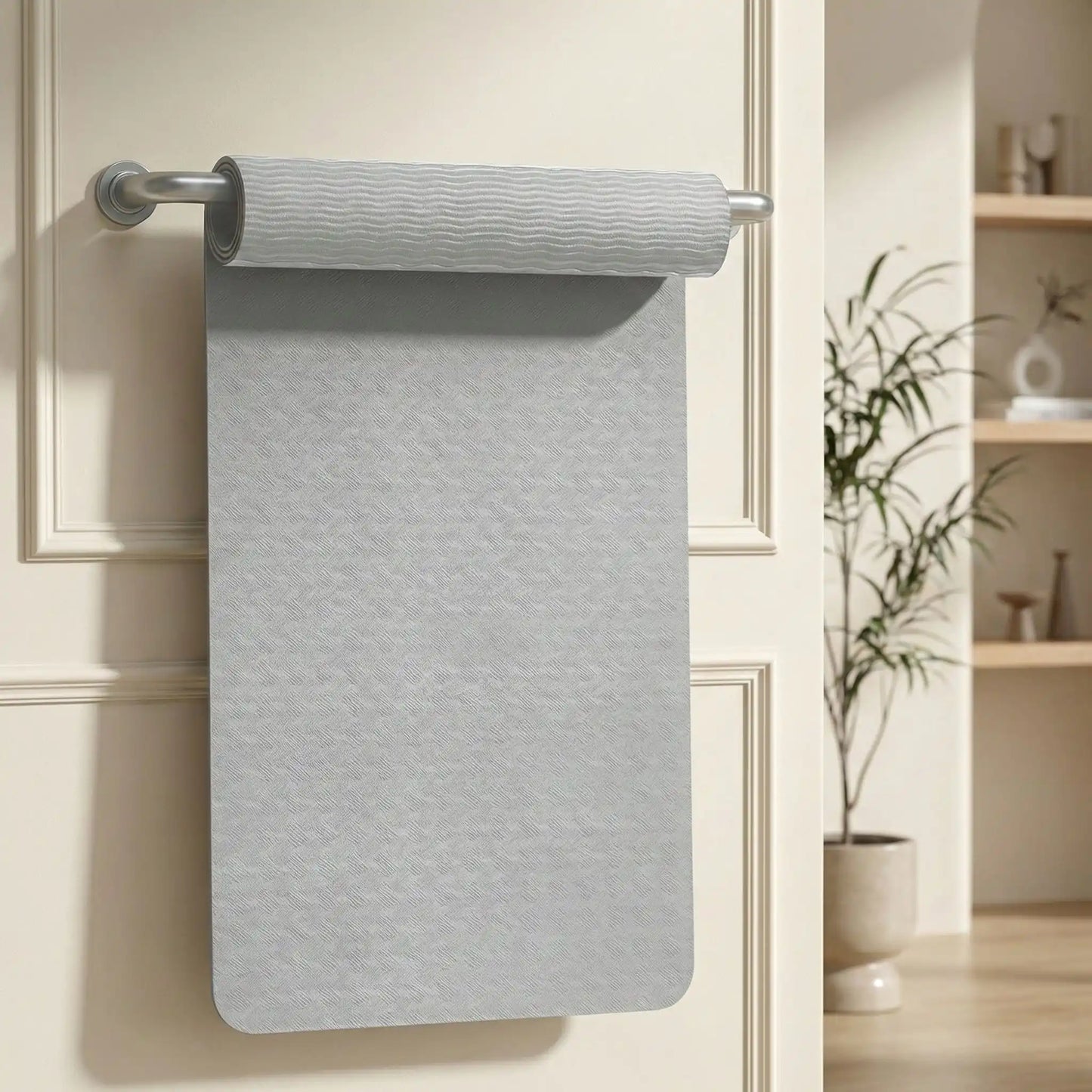 Tapis de yoga antidérapant gris 6 mm suspendu avec texture renforcée visible