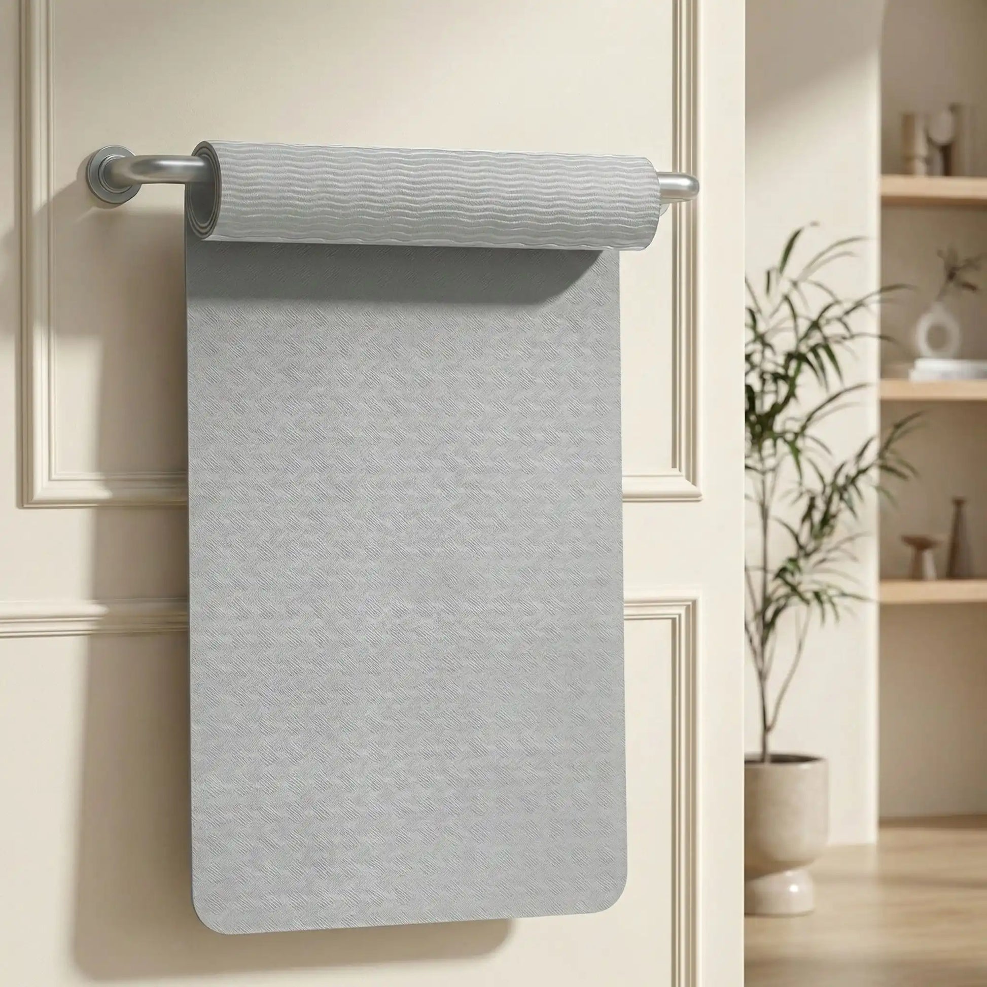 Tapis de yoga antidérapant gris 6 mm suspendu avec texture renforcée visible
