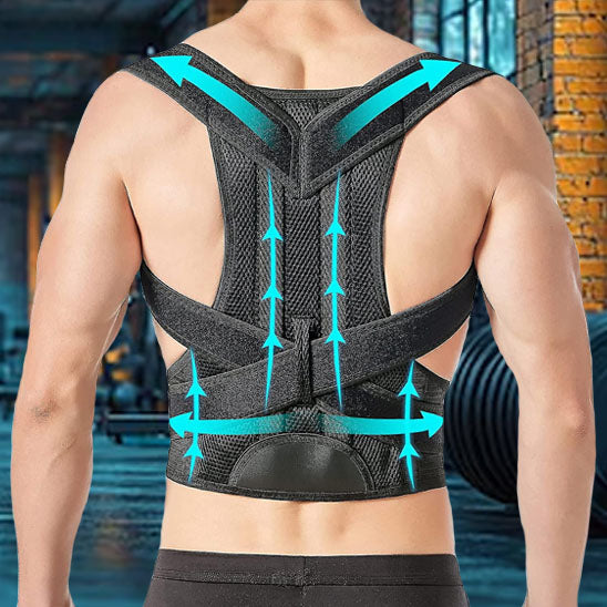 Schéma du fonctionnement de la ceinture dorsale PostureZen™ avec flèches de redressement