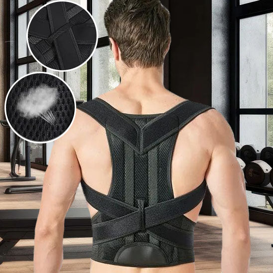 Ceinture dorsale noire PostureZen™ ajustée sur le dos pour améliorer la posture