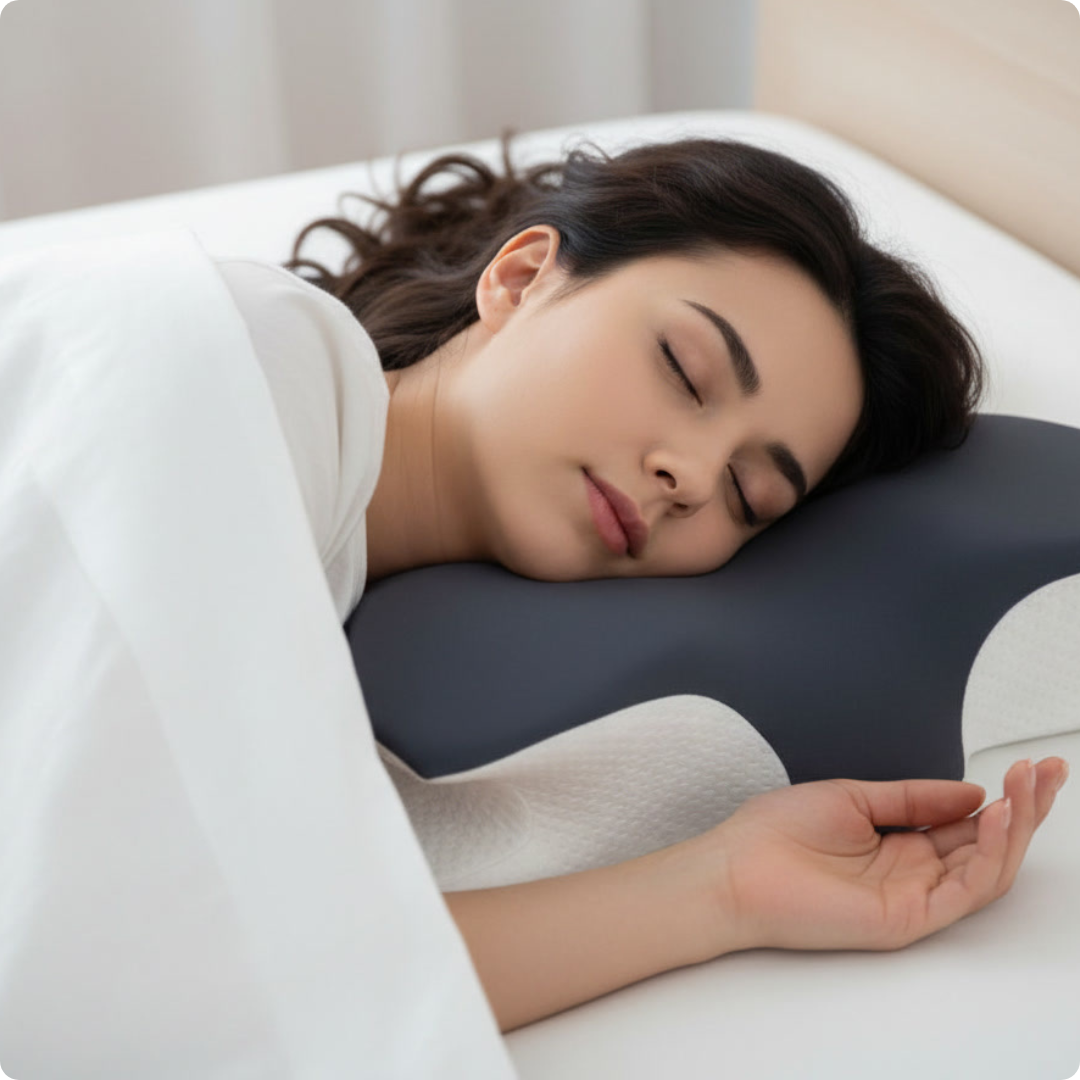 oreiller cervical memoire de forme avec centre creux reduisant les points de pression et les douleurs au cou pendant le sommeil