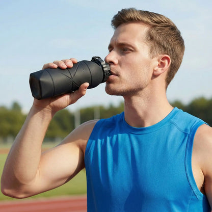homme buvant avec une gourde pour le sport pliable en silicone