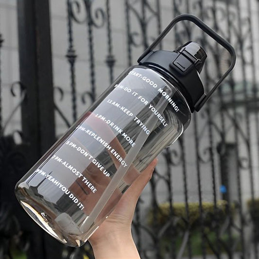 gourde sport 2l noire sans bpa avec graduations horaires noire