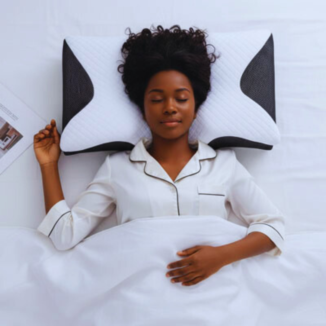 oreiller cervical ergonomique forme papillon pour maintien naturel de la colonne cervicale