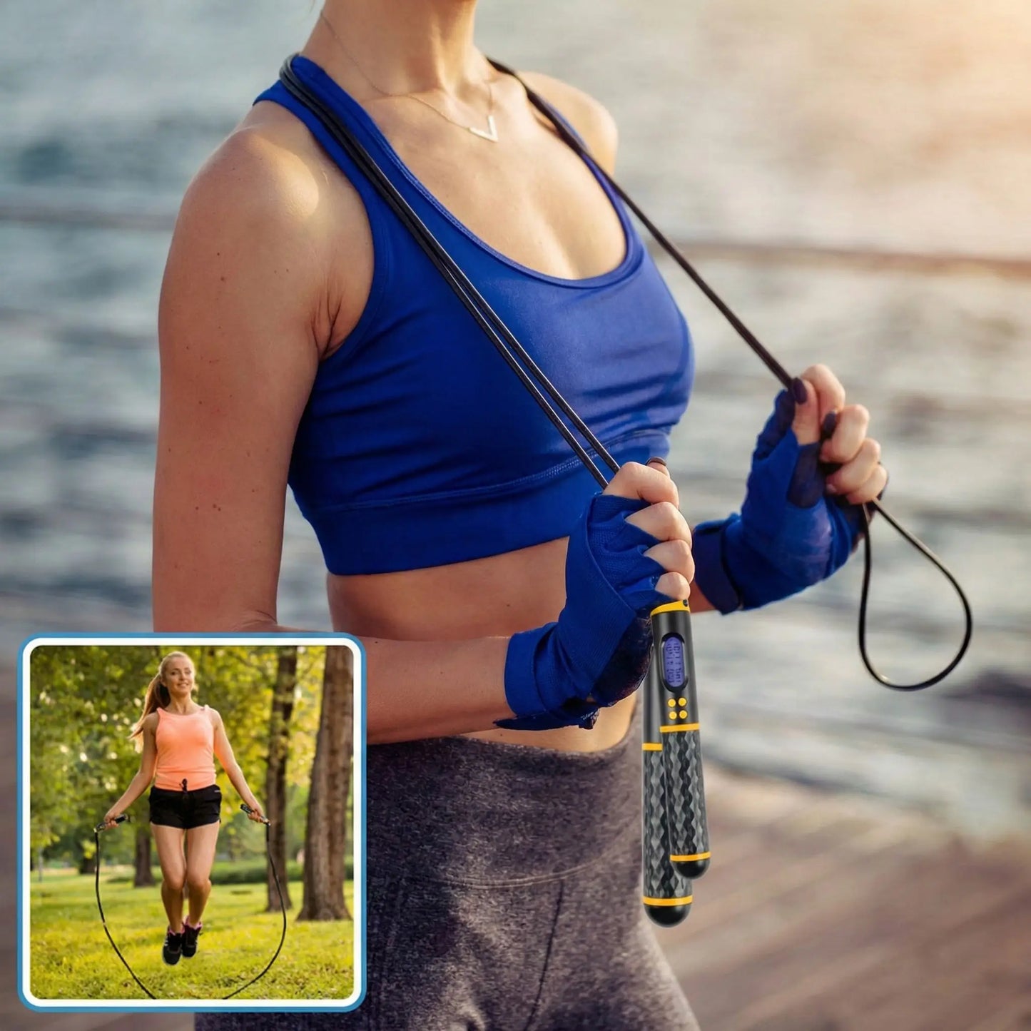 gros plan sur poignee ergonomique texturée de corde a sauter avec roulement a billes haute vitesse