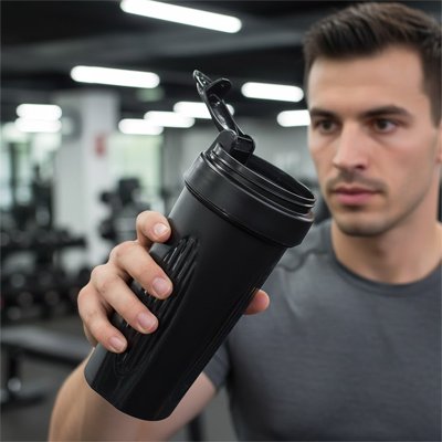 Shaker proteineshaker protéine 600 ml noir ergonomique étanche salle de sport