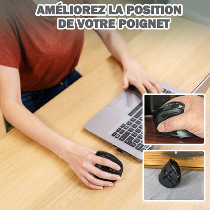 Souris ergonomique verticale sans fil ErgoZen noire, prise en main naturelle pour un confort durable au bureau
