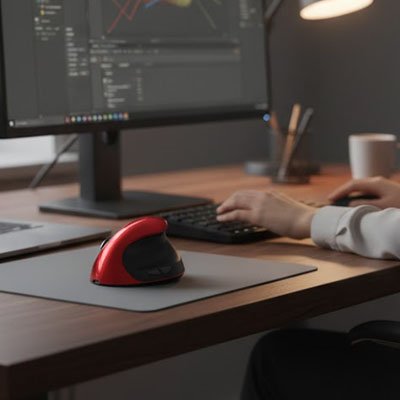 souris ergonomique utilisée avec tapis pour plus de confort
