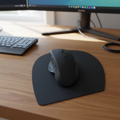 Souris ergonomique verticales posée sur tapis pour un meilleur confort de travail
