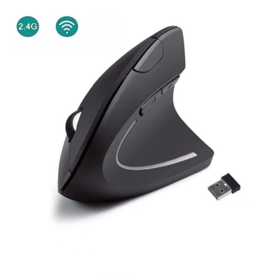 Souris ergonomique  verticale noire avec récepteur USB 2,4 GHz pour une connexion sans fil stable et fluide, idéale pour un usage prolongé.