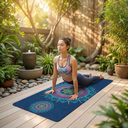 tapis de yoga 183x80 cm antidérapant TPE mandala bleu en extérieur