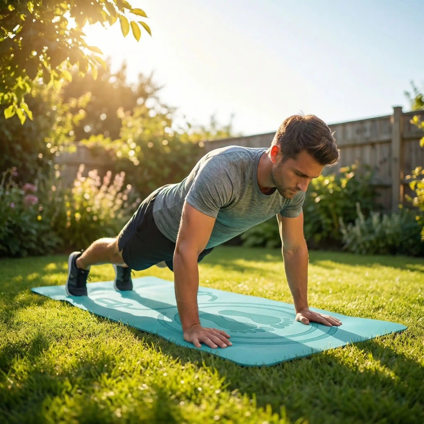 homme sur tapis de sport fait des exercices musculaires