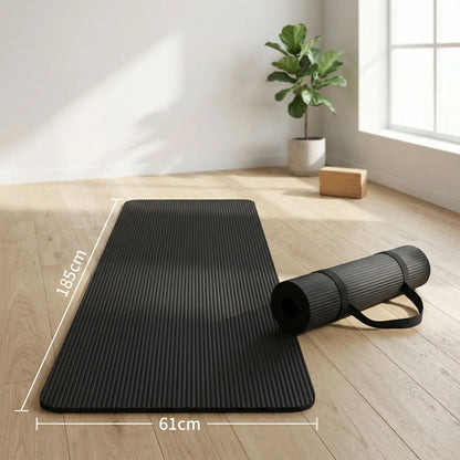 tapis de yoga noir avec dimensions 185 cm par 61 cm
