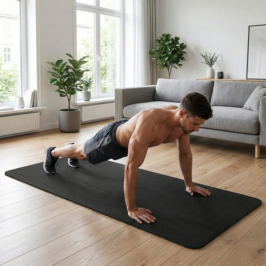 homme faisant des pompes sur tapis de yoga antiderapant