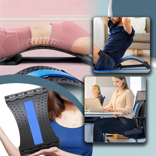 Homme et femme utilisant un appareil d’étirement dorsal pour corriger la posture et renforcer les muscles lombaires.
