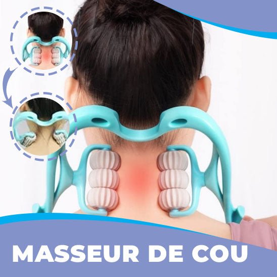 Masseur de cou ergonomique utilisé pour détendre les cervicales et réduire les raideurs du cou après une longue journée.