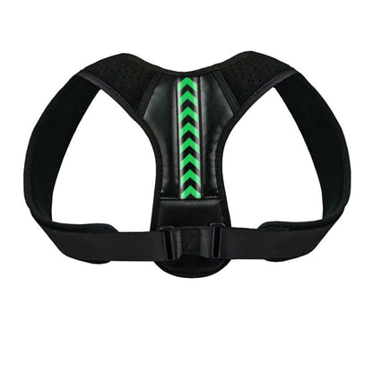 Correcteur de posture noir avec bande verte, soutien dorsal efficace pour homme et femme.